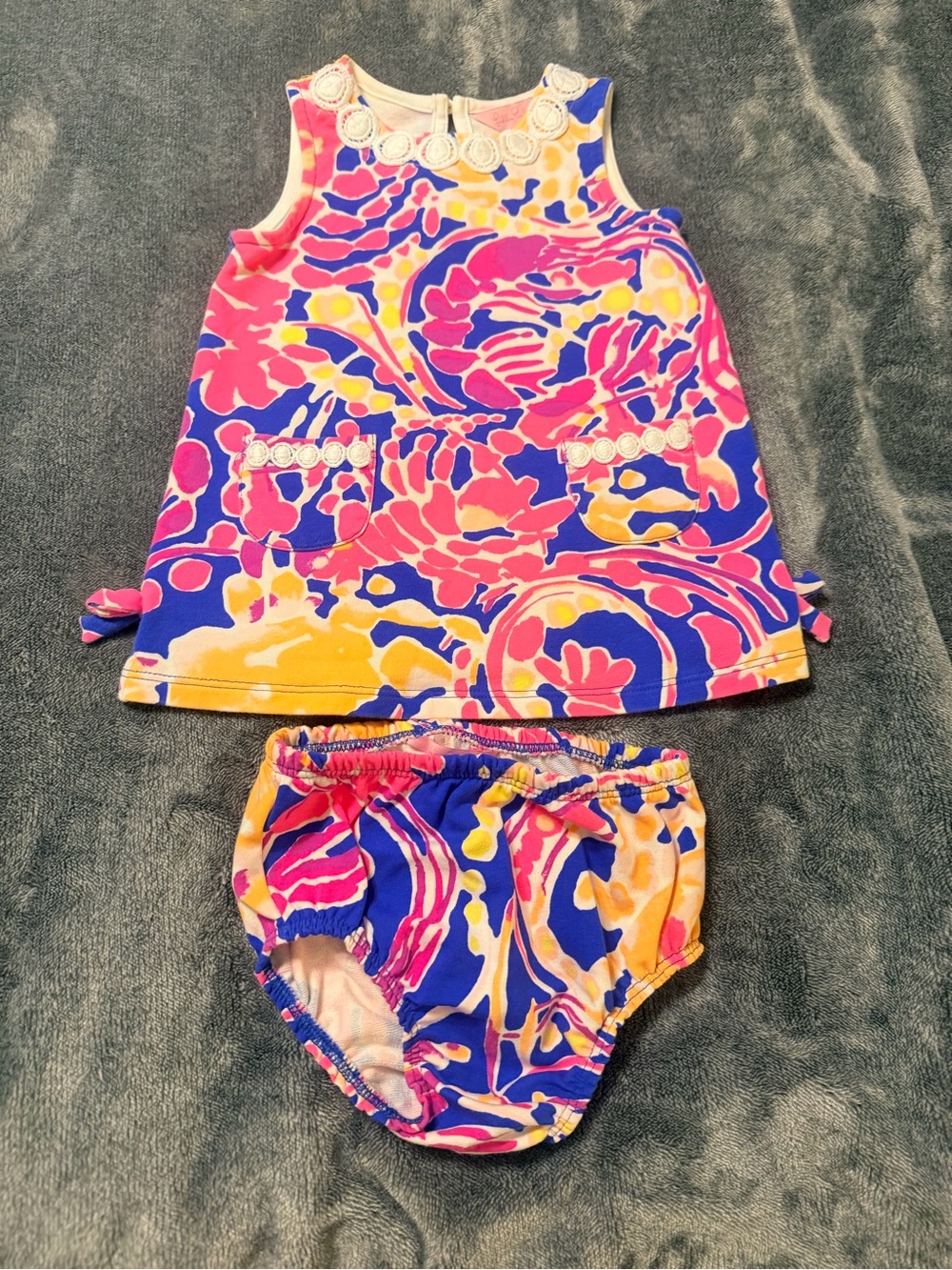Lilly Pulitzer Girls Pink Blue Yellow Floral Dress Set